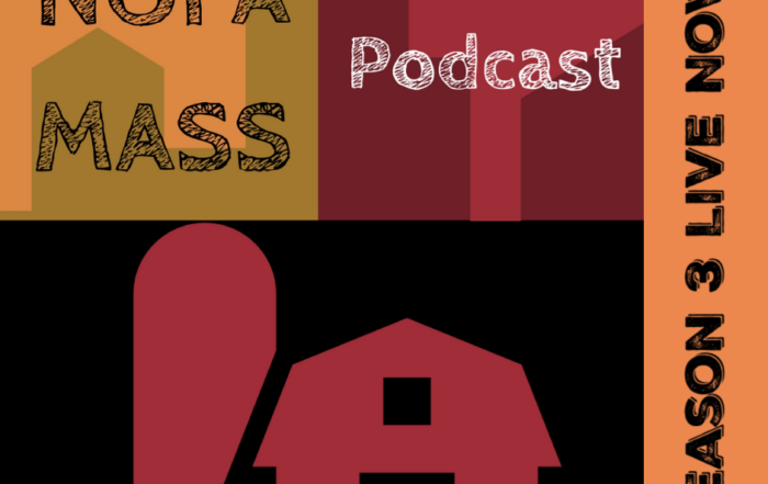 Icon of a barn with NOFA/Mass podcast text overlay