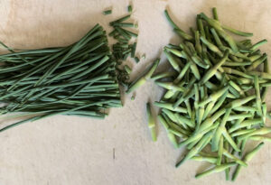 Garlic scape tips with blossom removed