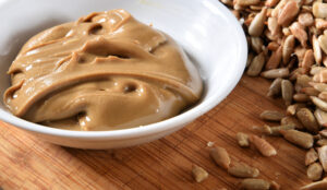 Sunflower seed butter in a small white dish