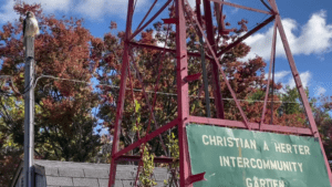 An old water tower welcomes visitors to the Christrian A Herter