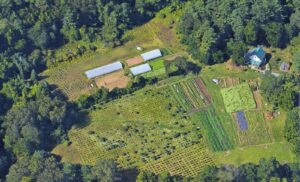 An aerial image of a farm